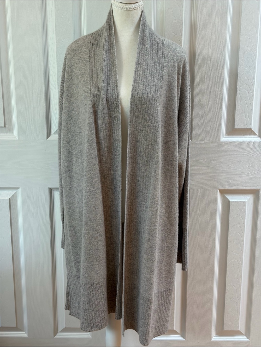 Charter Club Light Gray Cashmere Long Open Drape Cardigan